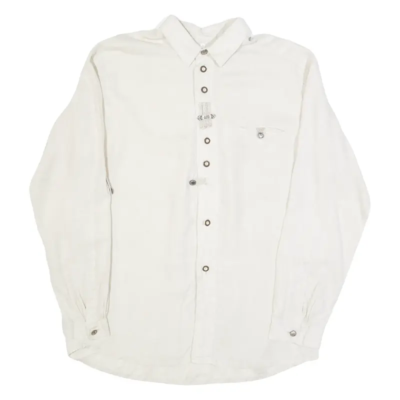 Mens Plain Shirt Beige Linen Long Sleeve M
