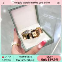 VEADONS minimalist luxury women's fashion watch, water-resistant quartz movement, simple scale, mini square dial, gold and si...