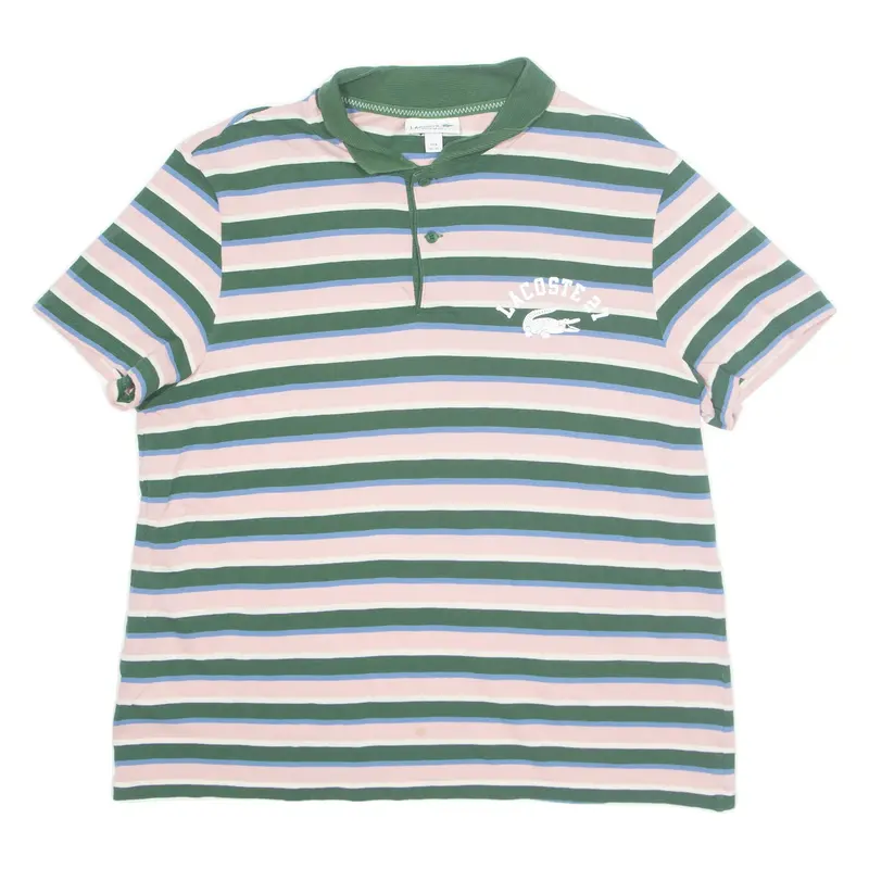 LACOSTE Mens Polo Shirt Pink Striped XL