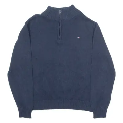 TOMMY HILFIGER Boys Jumper Blue 1/4 Zip Tight Knit 7Y