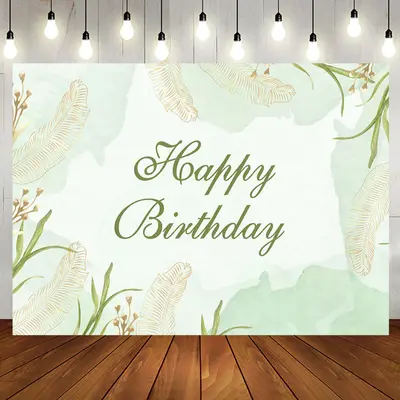 Light Green Ink Spring Leaves Birthday Backdrop - Aperturee