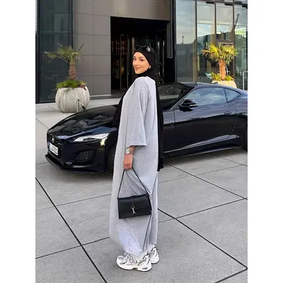 Plus Size Casual Kaftan Abaya - Solid Color, All-Season Polyester, Slight Stretch, Open Front Cardigan Style, Middle East Col...