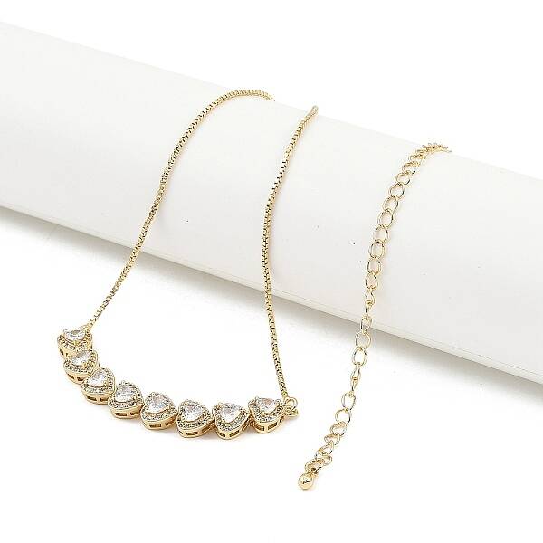 Brass Clear Cubic Zirconia Multi Hearts Pendant Box Chain Necklaces for Women