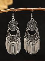Boho Style Hollow Out & Tassel Decor Dangle Earrings, Vintage Style Drop Earrings for Women, 2024 New Style Trendy Jewelry Gi...