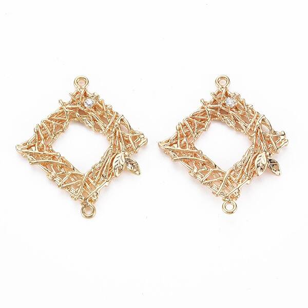 Brass Micro Pave Clear Cubic Zirconia Connector Charms