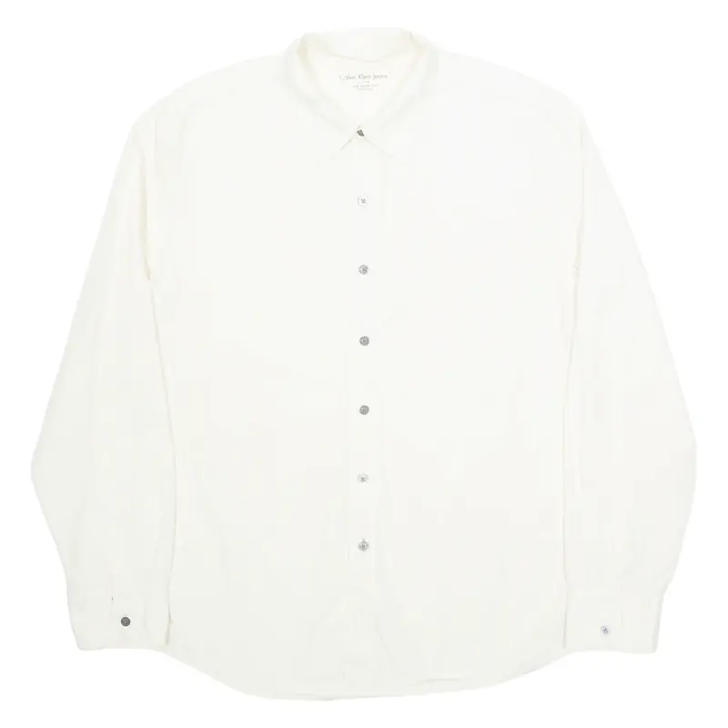 CALVIN KLEIN JEANS Mens Shirt Cream Pinstripe Long Sleeve L