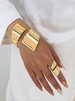 Women's Elegant Minimalist Open Bangle Bracelet & Ring, Trendy All-match & Exquisite Jewelry for Birthday Gift