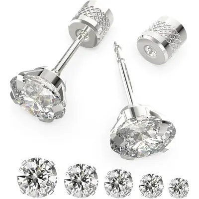 5 Pairs Push-in Flat Back Stud Earrings Hypoallergenic Surgical Stainless Steel Cubic Zirconia Earrings Studs Set Multi-Pack,...