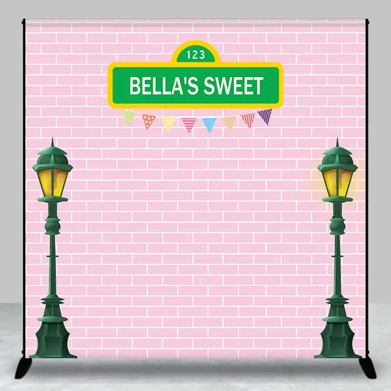 Aperturee Pink Brick Wall Lamp Custom Name Birthday Backdrop | Custom Cake Smash Backdrop | Happy Birthday Backdrop | Backdro...