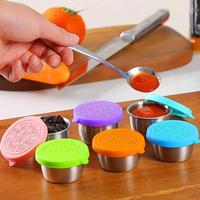 1.6oz Salad Dressing Container, 2/6 Counts Mini Colorful Reusable Stainless Steel Sauce Container with Silicone Lid, Portable...