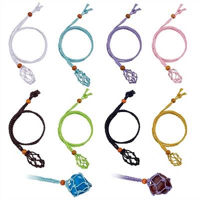 16Pcs 8 Style Adjustable Braided Waxed Cord Macrame Pouch Necklace Making