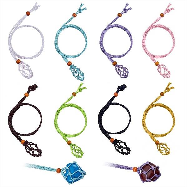 16Pcs 8 Style Adjustable Braided Waxed Cord Macrame Pouch Necklace Making