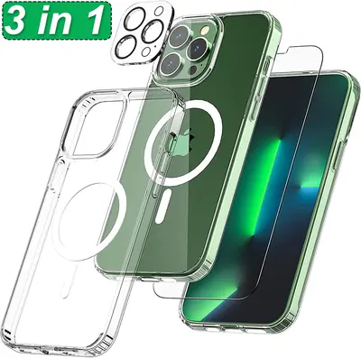 XG-Tech For iPhone 17 Air 16 15 Plus 14 13 Mini 12 11 Pro Max Magnetic Clear Transparent Case Compatible With MagSafe Cover -...