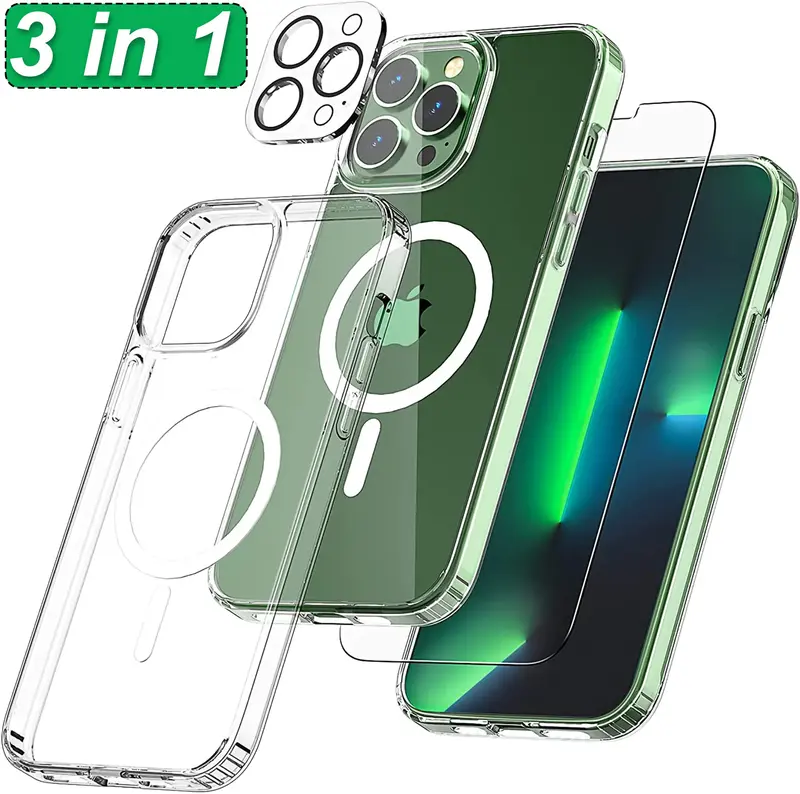 XG-Tech For iPhone 17 Air 16 15 Plus 14 13 Mini 12 11 Pro Max Magnetic Clear Transparent Case Compatible With MagSafe Cover -...