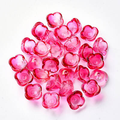 4-Petal Transparent Spray Painted Glass Bead Caps