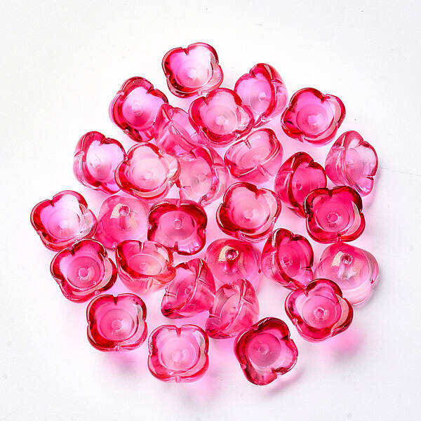 4-Petal Transparent Spray Painted Glass Bead Caps