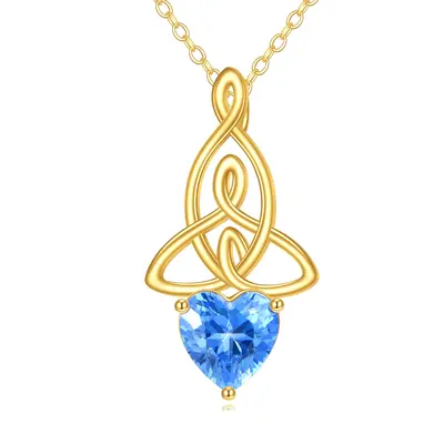 14K Gold Cubic Zirconia Celtic Knot Pendant Necklace