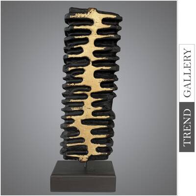 Original Vertical Wood Table Figurine Black and Gold Abstract Desktop Art for Living Room | PROGRESS 21.6"x7"