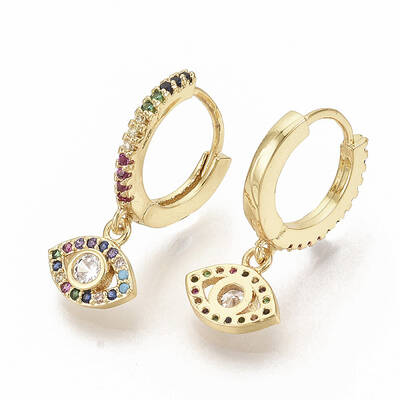 Brass Micro Pave Colorful Cubic Zirconia Dangle Hoop Earrings