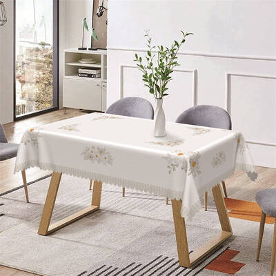 White Floral Simple Rustic Rectangle Tablecloth - Aperturee