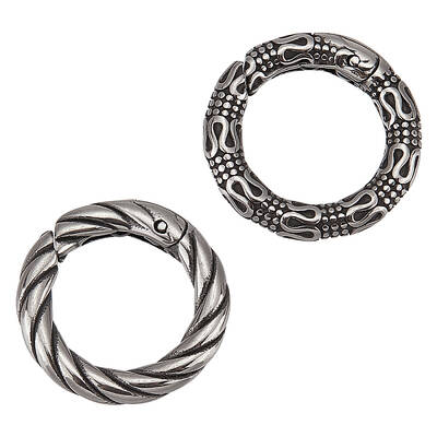 2Pcs 2 Styles Tibetan Style 316 Surgical Stainless Steel Spring Gate Rings