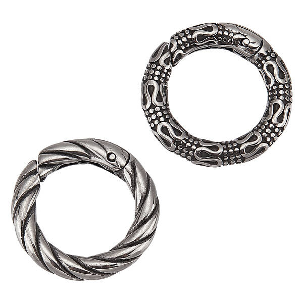 2Pcs 2 Styles Tibetan Style 316 Surgical Stainless Steel Spring Gate Rings