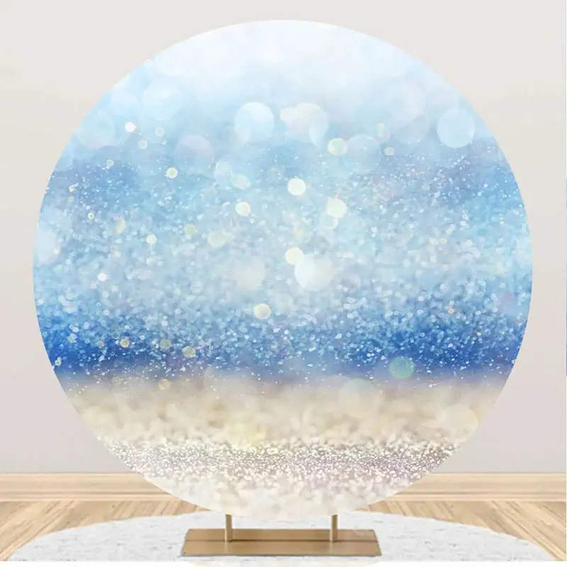 Dreamlike Blue Glitter Bokeh Round Birthday Backdrop - Aperturee