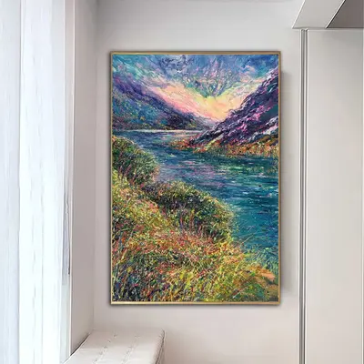 Abstract Colorful Landscape Painting On Canvas Original Nature Painting Expressionism Art Modern River Landscape Art Wall Dec...