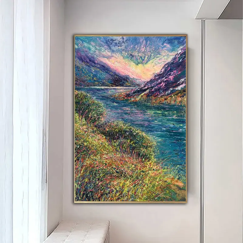 Abstract Colorful Landscape Painting On Canvas Original Nature Painting Expressionism Art Modern River Landscape Art Wall Dec...