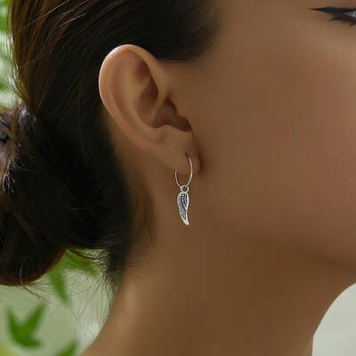 Vintage Brass Feather Hoop Earrings