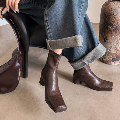 CHIKO Adelina Square Toe Block Heels Ankle Boots