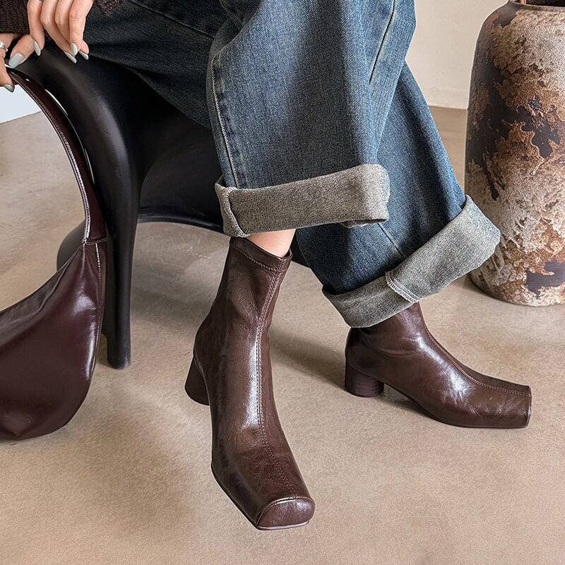 CHIKO Adelina Square Toe Block Heels Ankle Boots