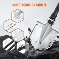 VEVOR Shovel 13 in 1 Camping Shovel Multitool Portable Compact with Compass, Whistle, Glass Breaker & Extension Rods for Dura...