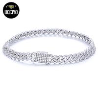 【#B62 6mm】UCCIYO D VVS Synthetic Moissanite S925 Sterling Silver Cuban Chain Bracelet Necklace Men Singer Style Rap Hip H...