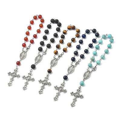 5Pcs 5 Style Natural Mixed Gemstone Rosary Bead Bracelets Set