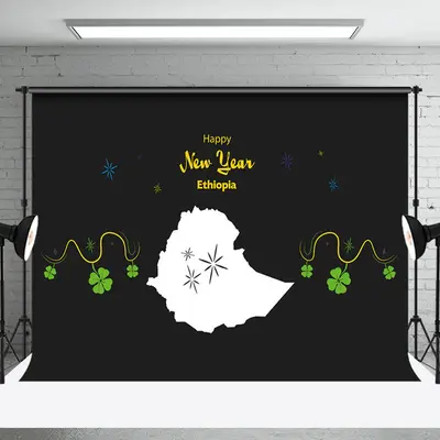 Aperturee Clover Map Black Happy New Year Ethiopia Backdrop - Aperturee