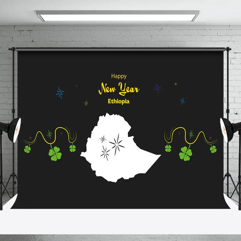 Aperturee Clover Map Black Happy New Year Ethiopia Backdrop - Aperturee