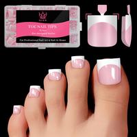 QIEK Toe Nail Press Ons French Tip,  #effortlessbeauty，Pre-Designed Fake Toenail Press Ons for Women DIY, Soft False Acryli...