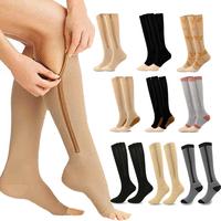 Yowllow 15-20 mmHg Boot Socks Zipper Compression Socks Women & Men - 3 Pairs Calf Knee High Open/Close Toe Compression Stocki...