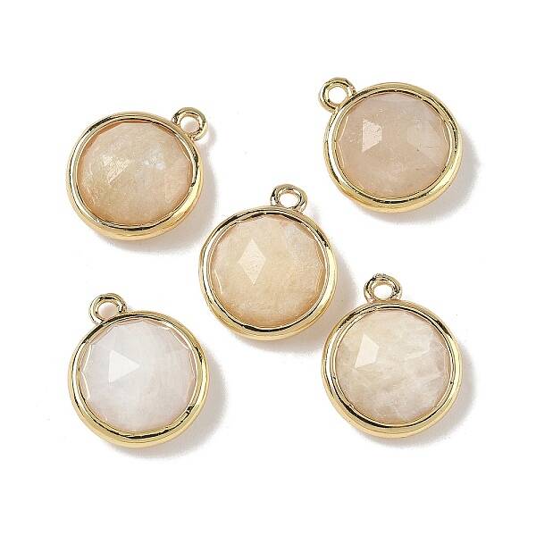 Brass Pave Natural Moonstone Faceted Flat Round Charms