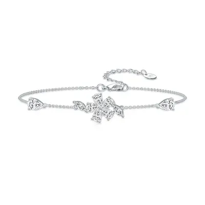 Sterling Silver Cubic Zirconia Snowflake Charm Bracelet