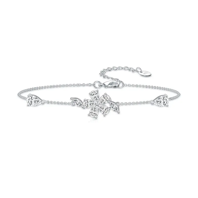 Sterling Silver Cubic Zirconia Snowflake Charm Bracelet