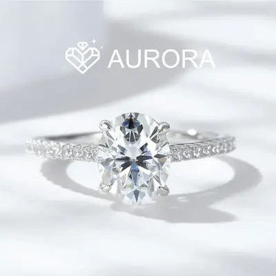 【#14 For you】Oval Full Moissanite main stone and side stone rings with 925 Sterling Silver Synthetic Moissanite Engagem...