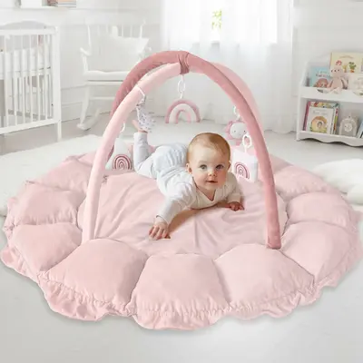 5-in-1 Thick & Plush Baby Play Gym, Tummy Time Play Mat with 6 Toys, Cat Bed, Dog Bed, Cloudico, Convertible Stage-Based Deve...