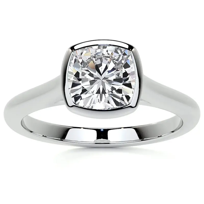 10K White Gold Cushion Cut Solitaire Moissanite Engagement Ring