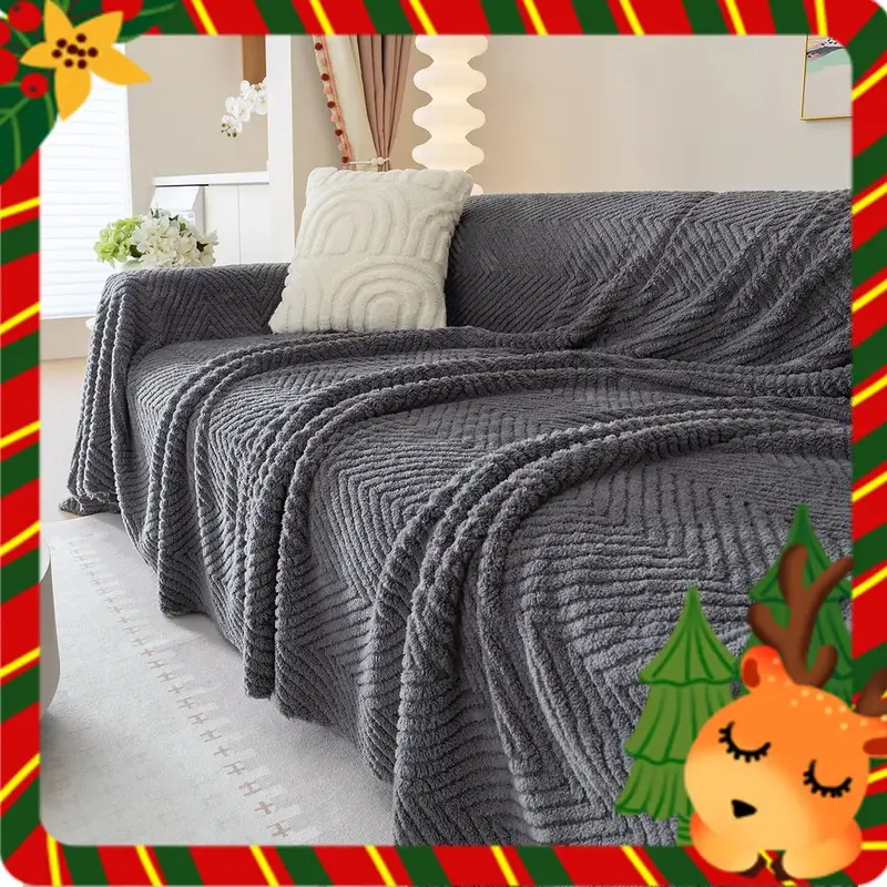 Solid Color Sofa Cover, 1 Count Non-slip Soft Sofa Slipcover, Modern Multi-use Furniture Cover for Winter Festival Home Livin...