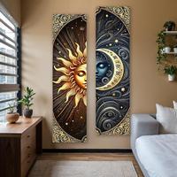 Sun & Moon Pattern Tapestry, 2 Counts/set Bohemian Style Wall Hanging, Wall Art Design Decor for Home Living Room Bedroom