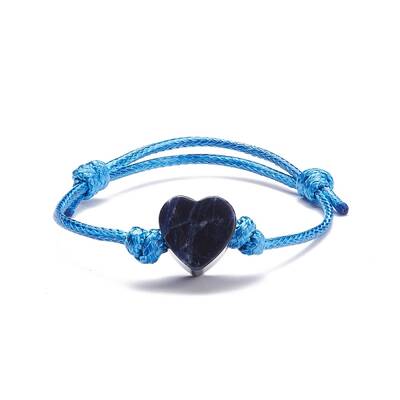 Natural Sodalite Heart Braided Cord Bracelet