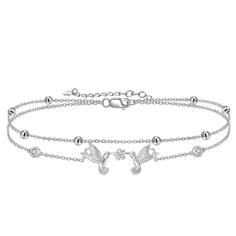 Sterling Silver Cubic Zirconia Bird Layerered Bracelet