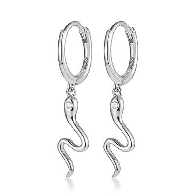 Rhodium Plated 925 Sterling Silver Micro Pave Cubic Zirconia Dangle Hoop Earrings